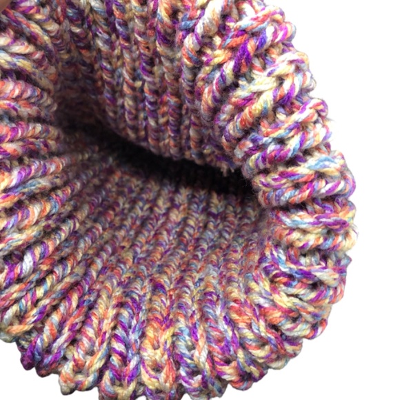 Chunky Ribbed Toboggan Hand Crochet Violet Brim Beanie Hat